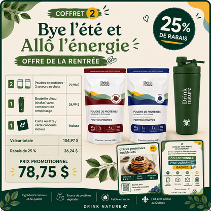 Coffret Essentiels Drink Nature — 2 protéines au choix + shaker | 25 % de rabais