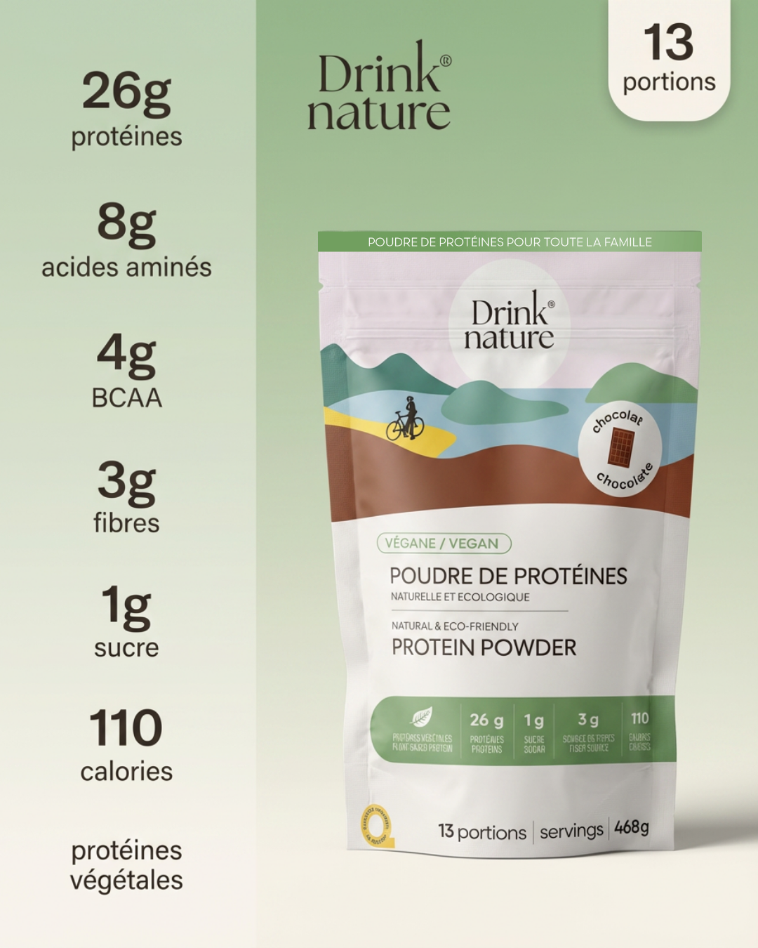 Poudre de protéines au chocolat végane