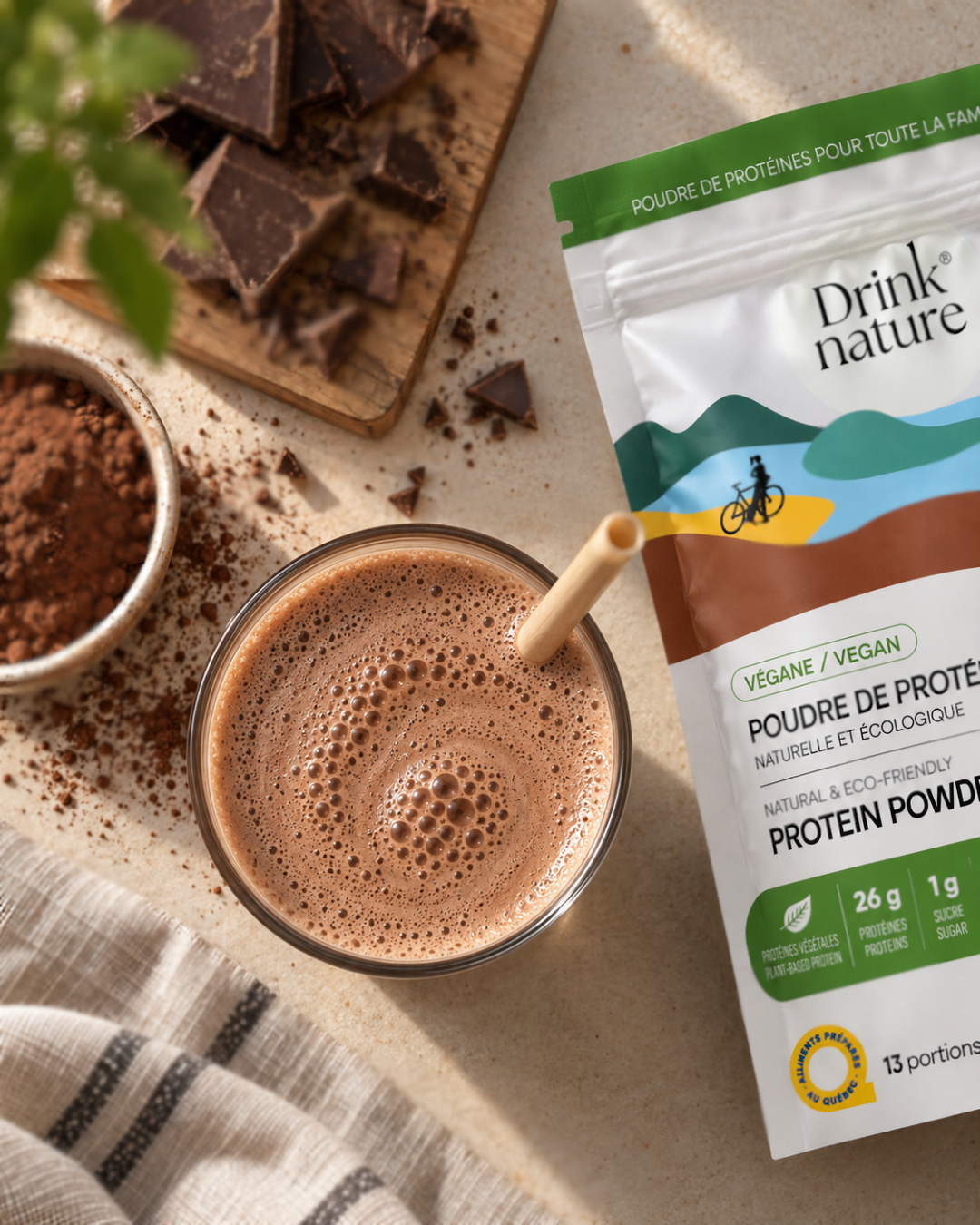 Poudre de protéines au chocolat végane
