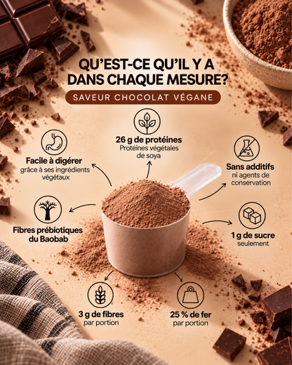 Poudre de protéines au chocolat végane