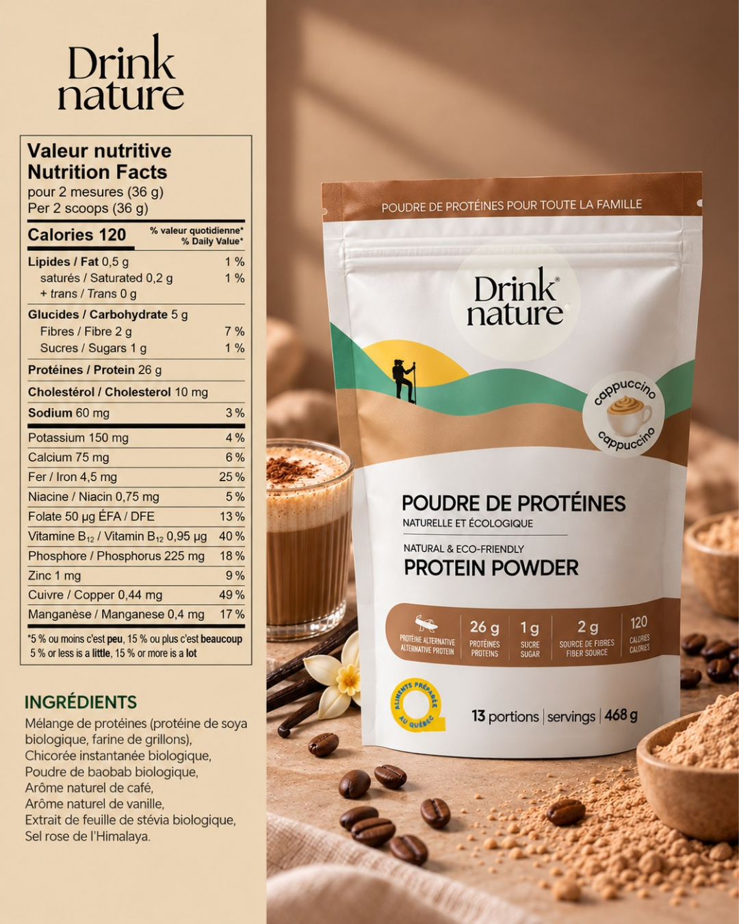 Poudre de protéines Cappuccino