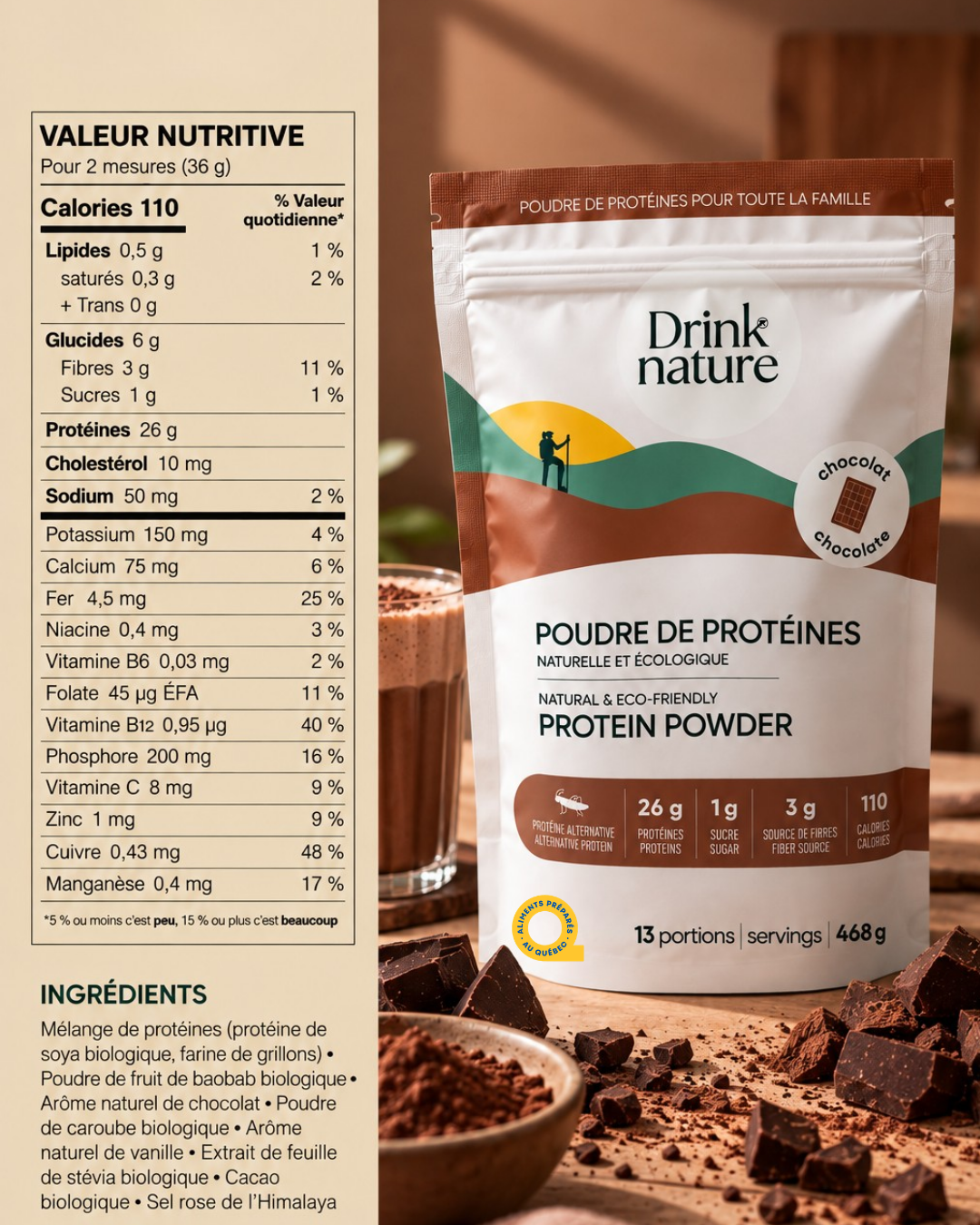 Poudre de protéines au chocolat