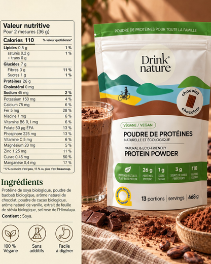 Poudre de protéines au chocolat végane