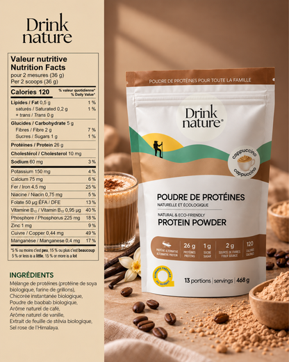 Valeur nutritive et ingrédients de la poudre de protéines Cappuccino Drink Nature