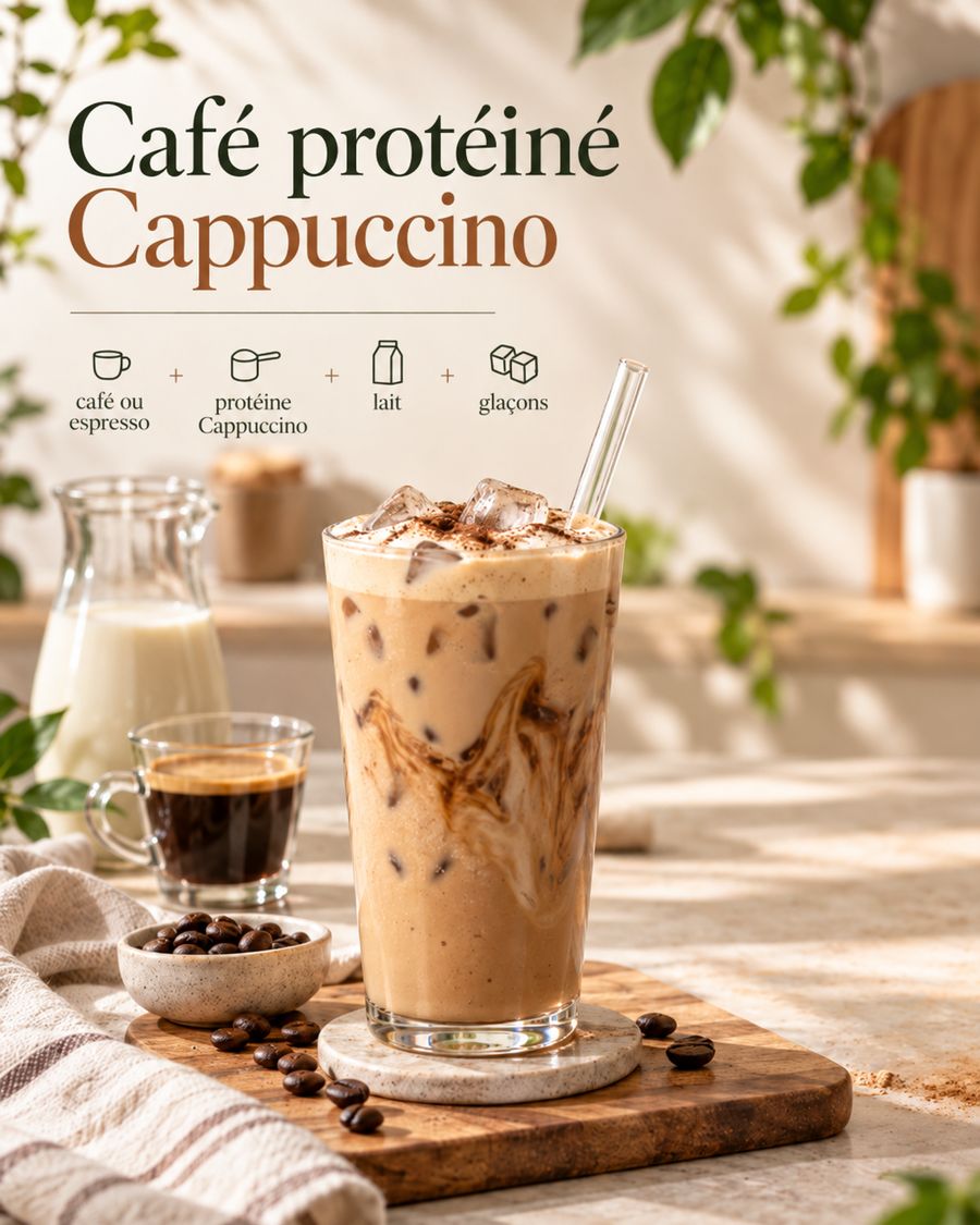 Café protéiné Cappuccino glacé avec espresso et lait